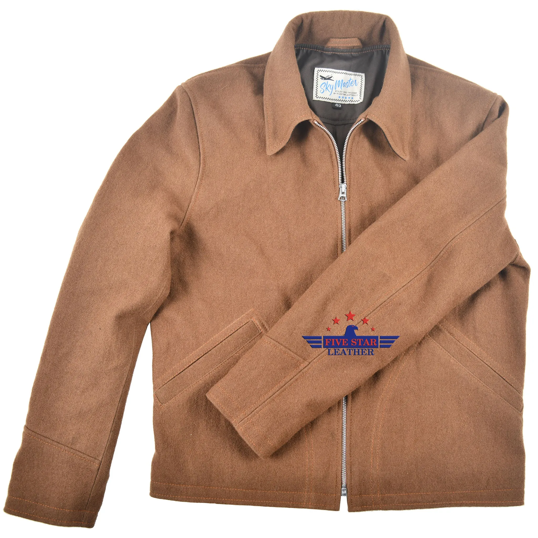 FiveStar leather 40s Style Men Sports Jacket Wool Fabric