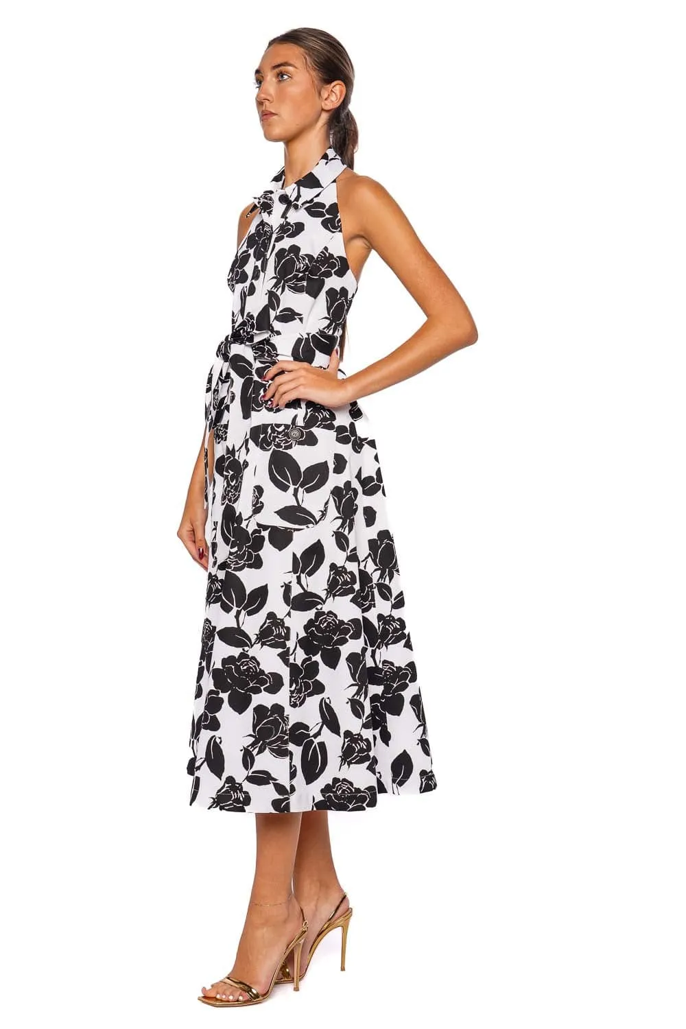 Floral Halter Tie Waist Midi Dress
