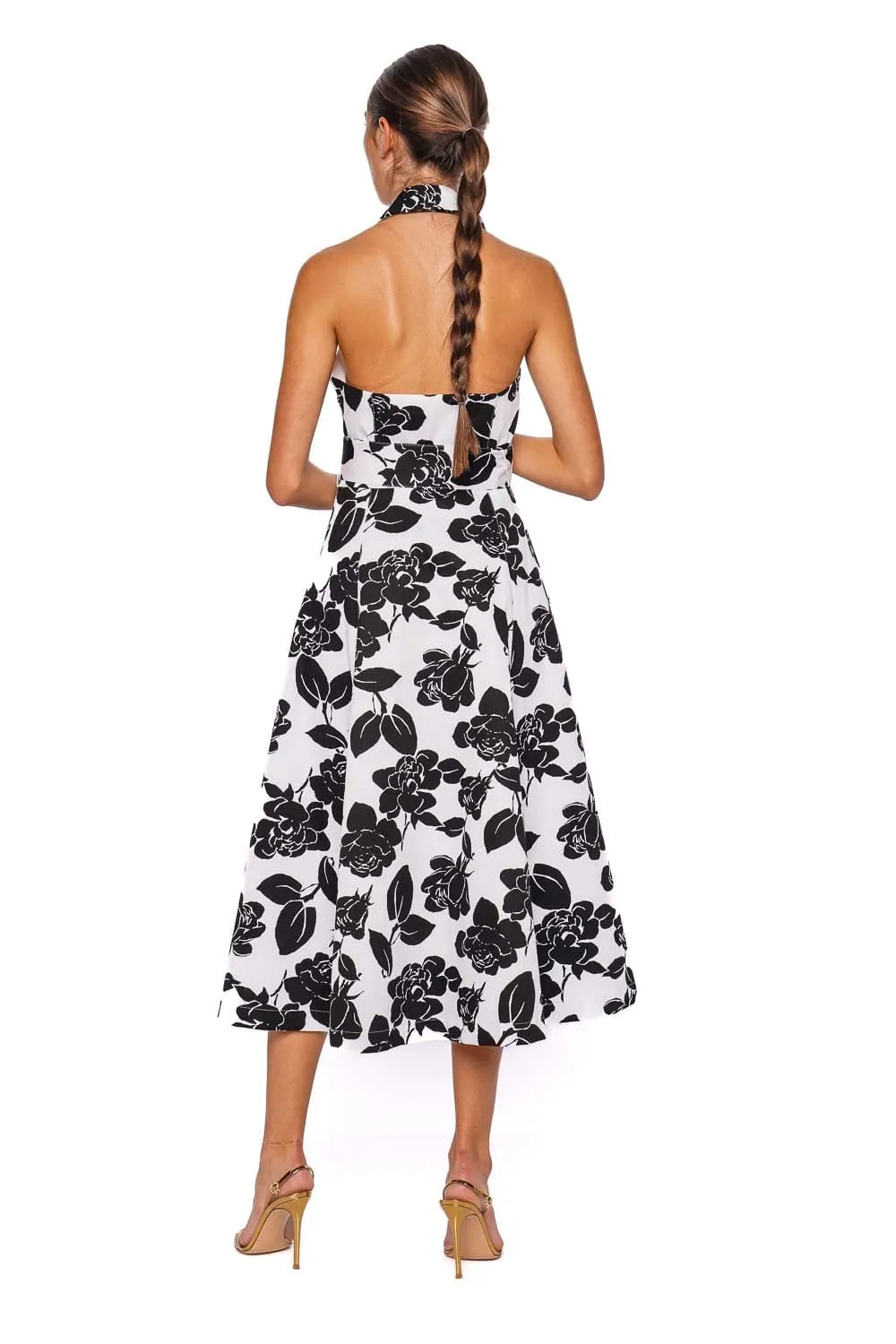 Floral Halter Tie Waist Midi Dress