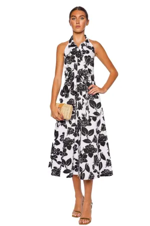 Floral Halter Tie Waist Midi Dress