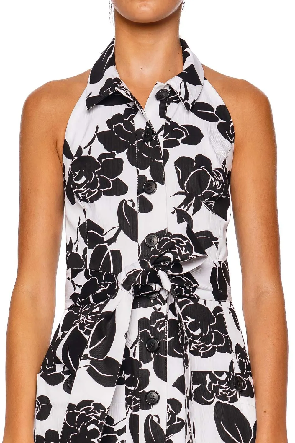 Floral Halter Tie Waist Midi Dress
