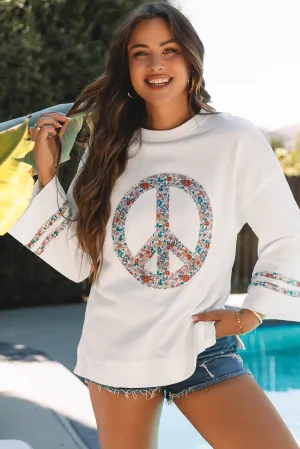 Floral Peace Sign Graphic Casual Top