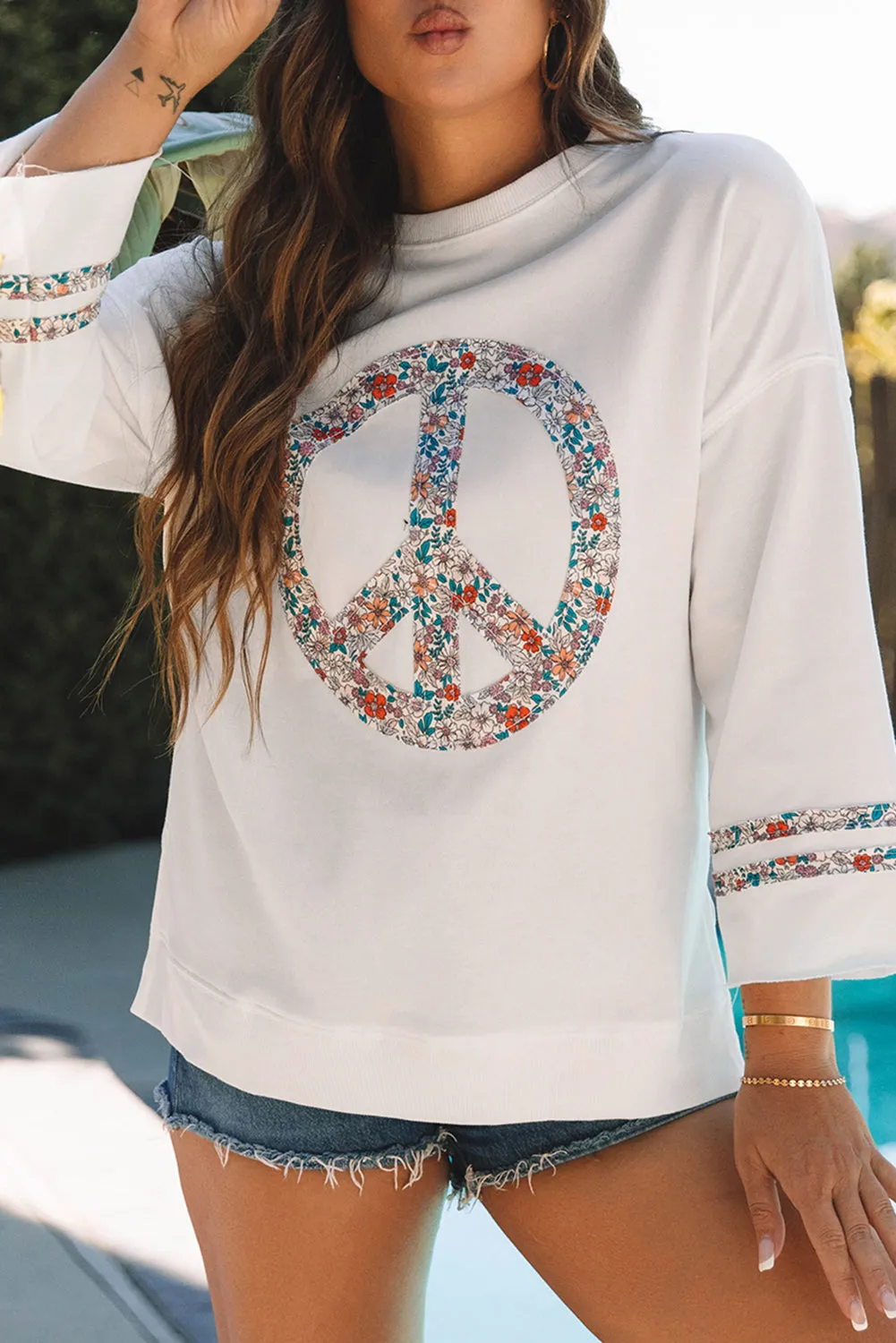 Floral Peace Sign Graphic Casual Top