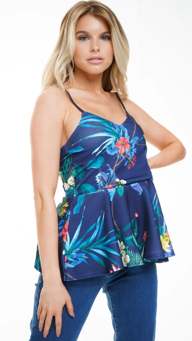 Floral Print Cami Peplum Top