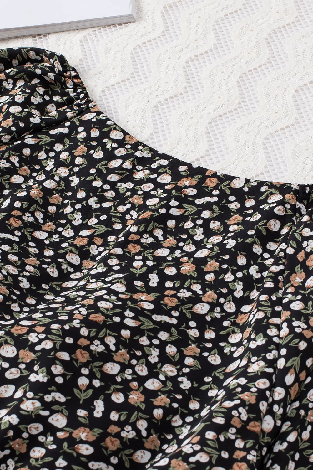 Floral Print Front Tie Ruffled Long Sleeve Blouse