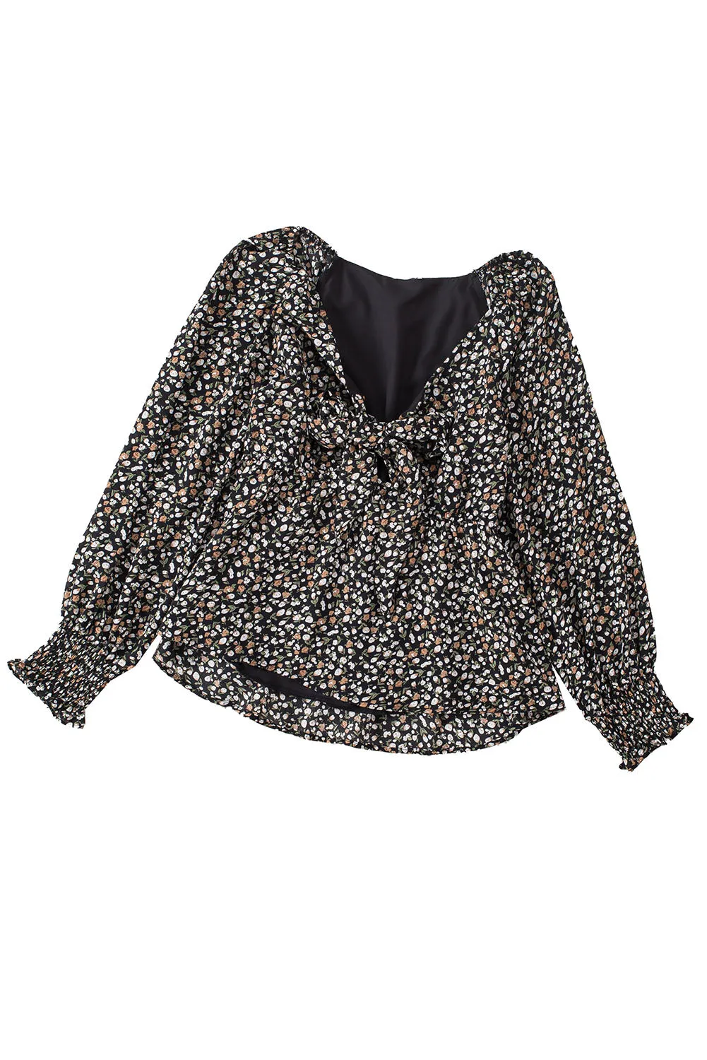 Floral Print Front Tie Ruffled Long Sleeve Blouse