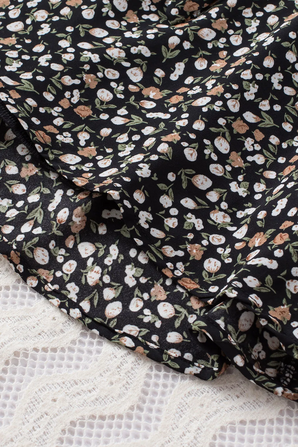 Floral Print Front Tie Ruffled Long Sleeve Blouse