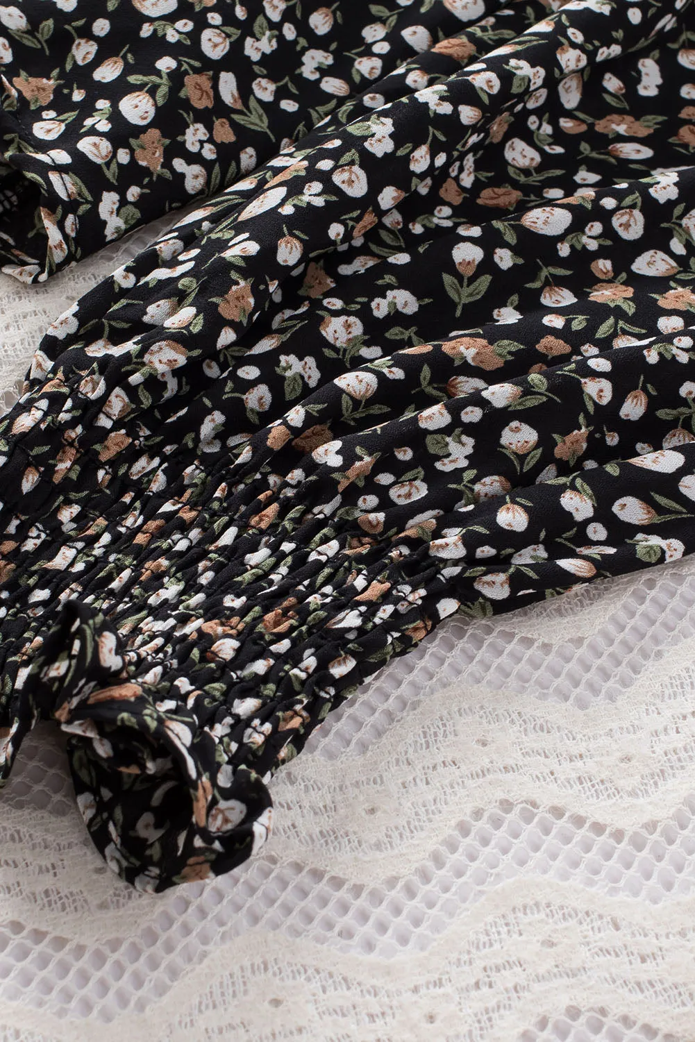 Floral Print Front Tie Ruffled Long Sleeve Blouse