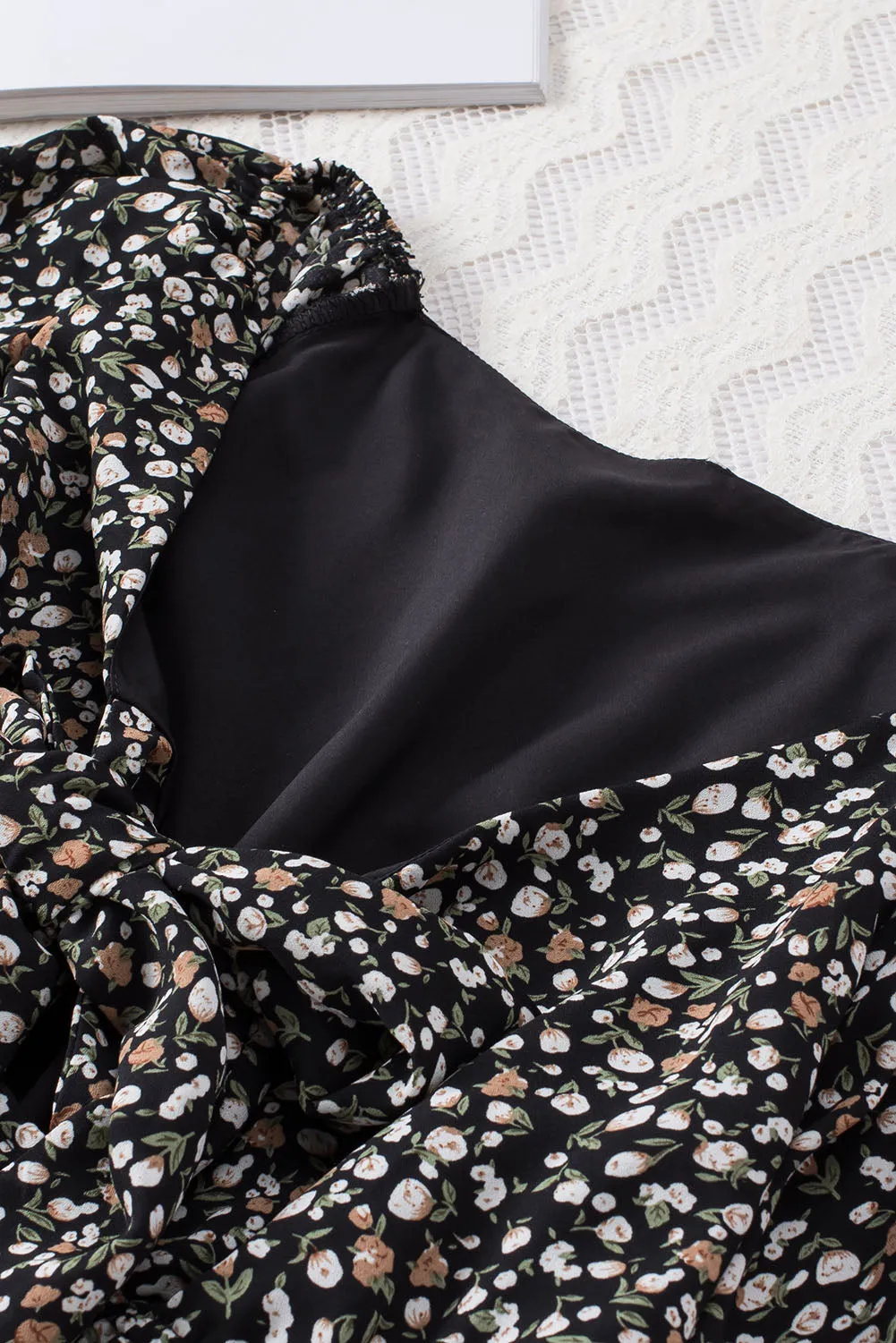 Floral Print Front Tie Ruffled Long Sleeve Blouse