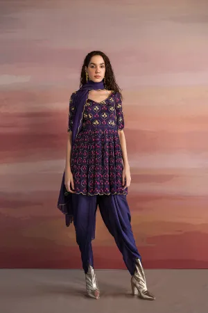Floral Print Peplum Kurta Dhoti Set
