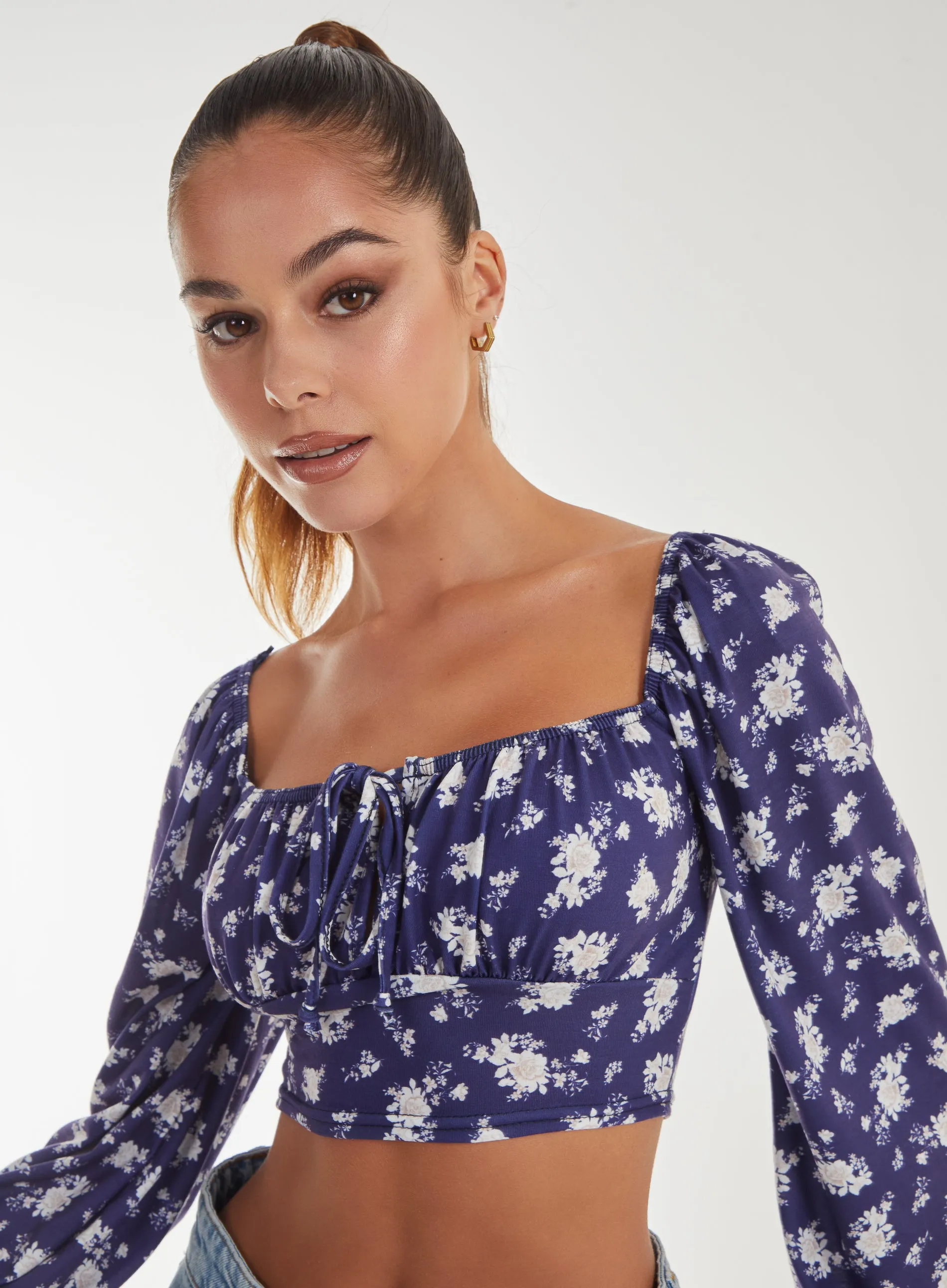 Floral Printed Long Balloon Sleeve Top