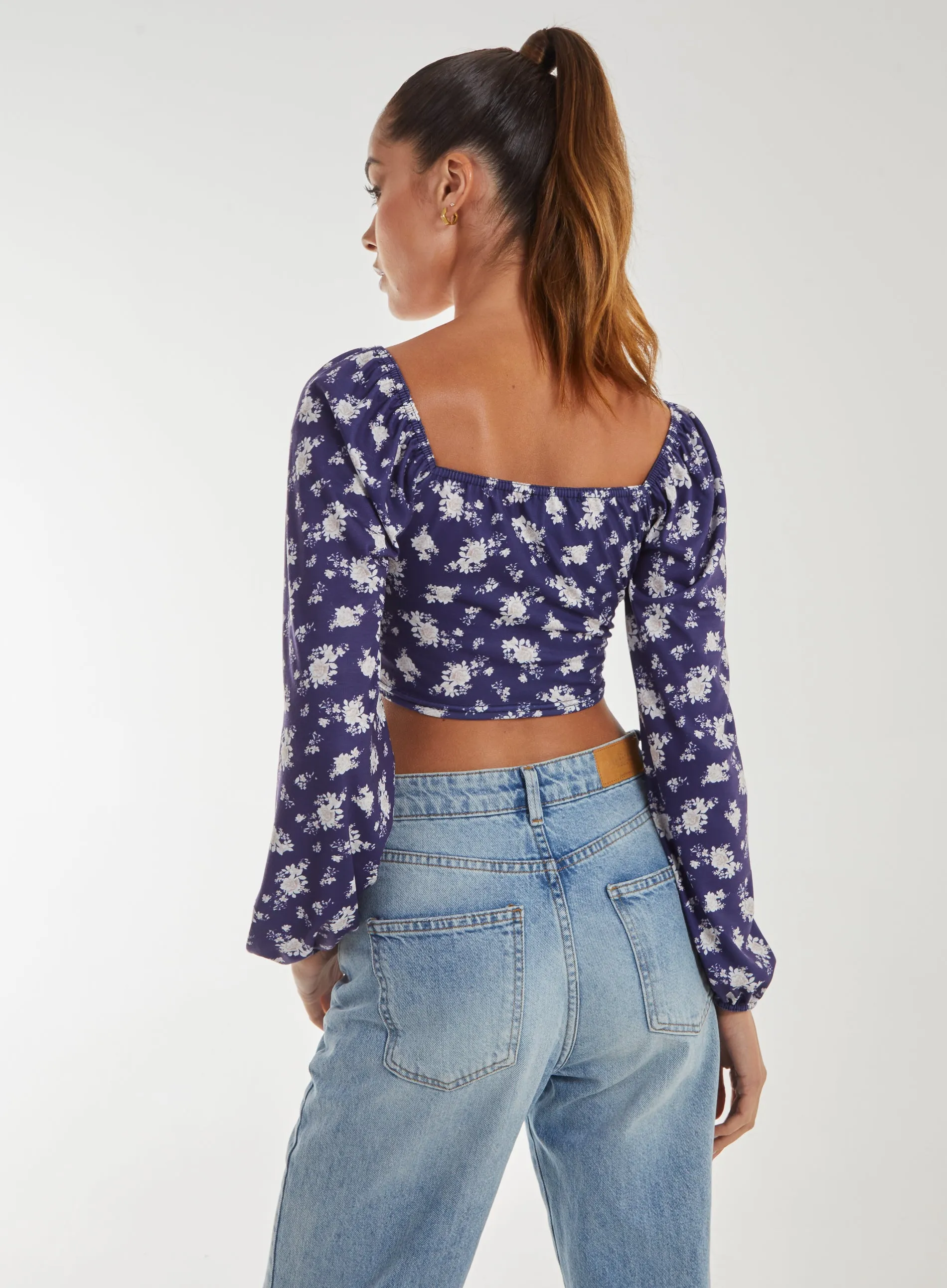 Floral Printed Long Balloon Sleeve Top