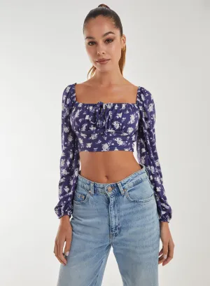 Floral Printed Long Balloon Sleeve Top