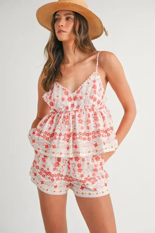 Floral Printed Peplum Top and Shorts Set
