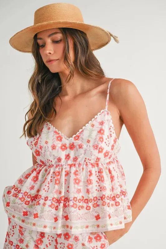 Floral Printed Peplum Top and Shorts Set