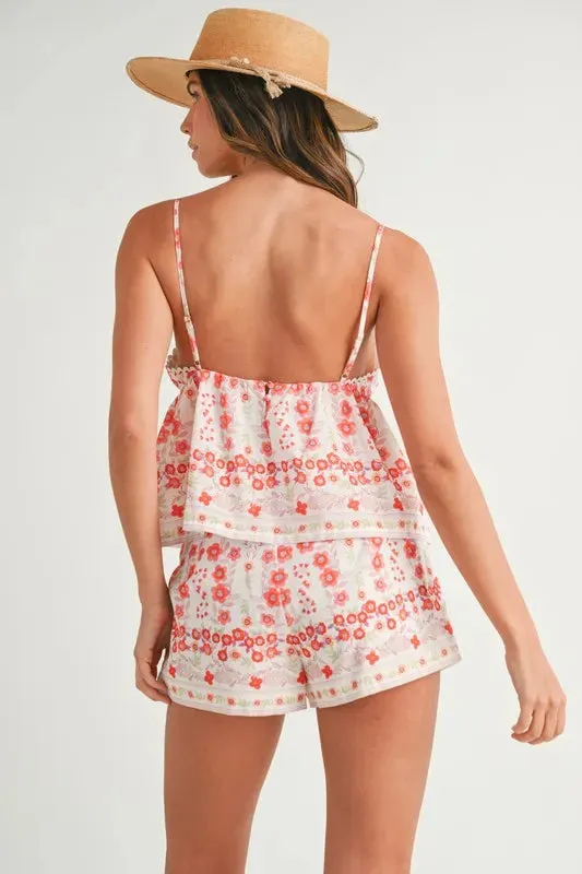 Floral Printed Peplum Top and Shorts Set