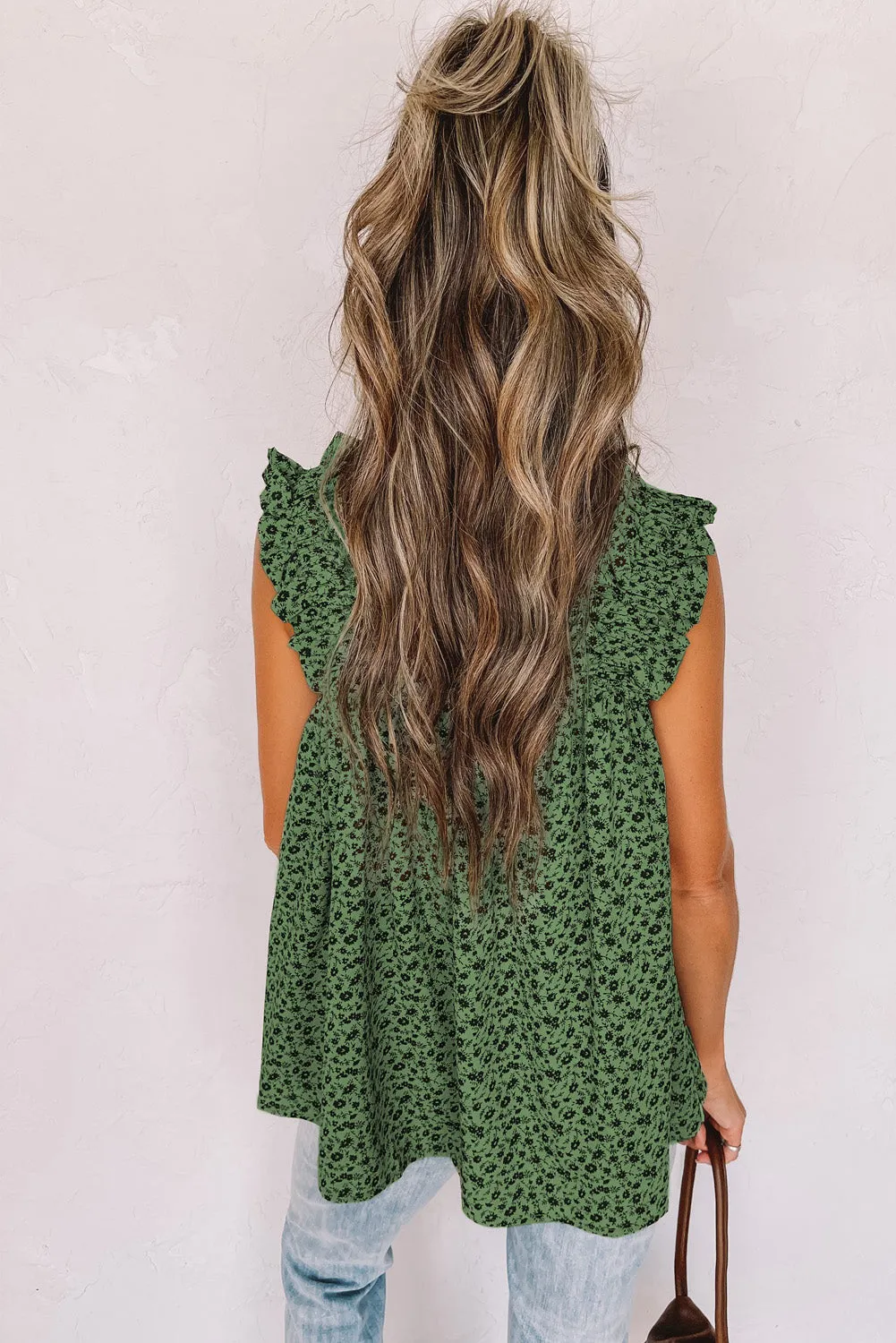 Floral Ruffled Straps Flowy Tank Top