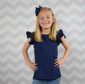 Flutter Ruffled Sleeve Top  - Navy