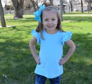 Flutter Ruffled Sleeve Top  - Turquoise