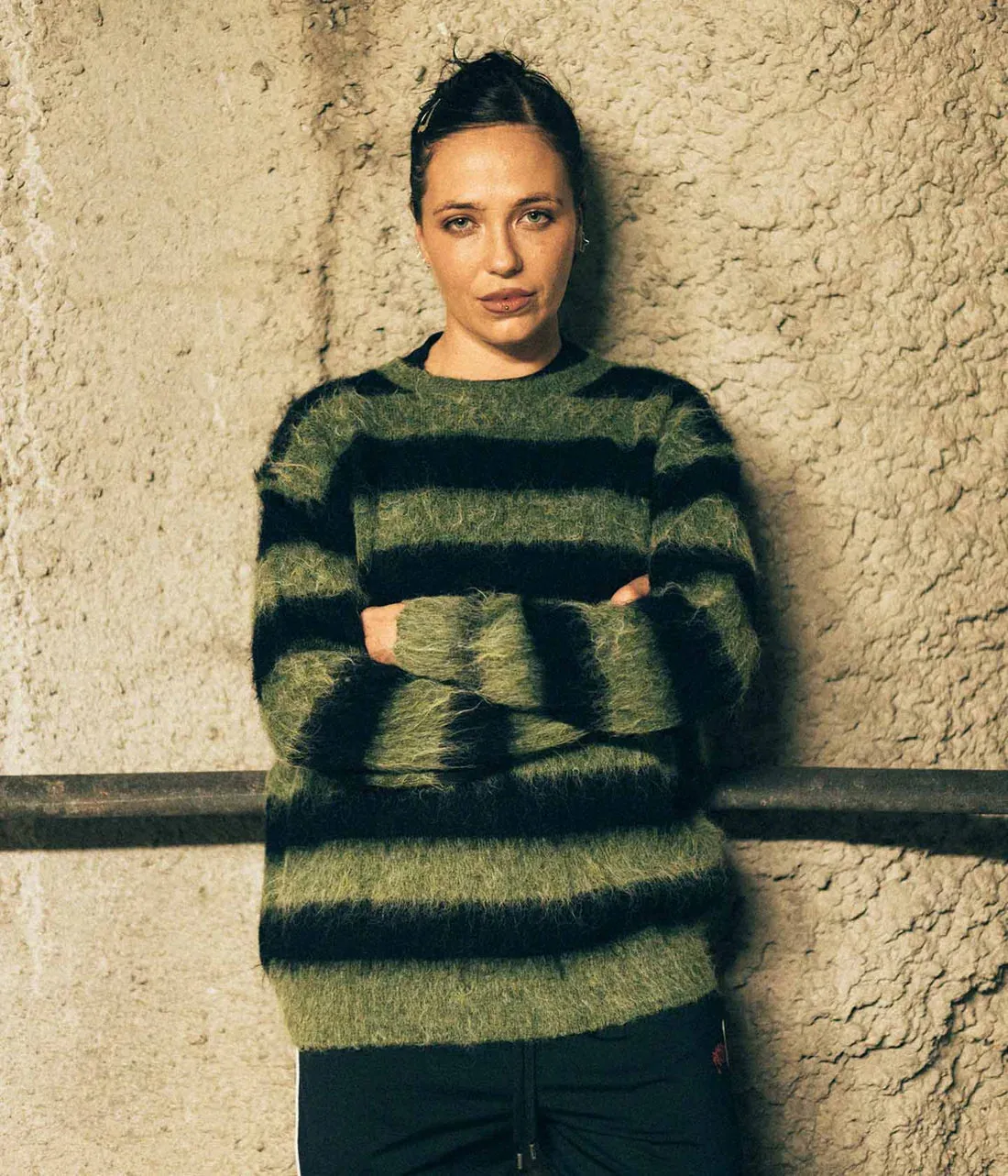 Former - Dion Stripe Knit - Black/Green