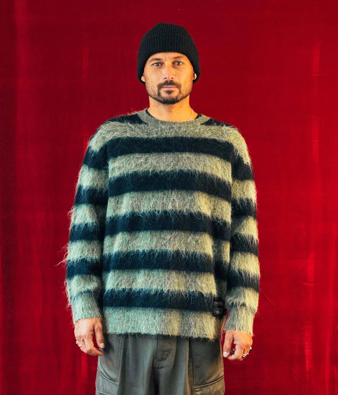 Former - Dion Stripe Knit - Black/Green
