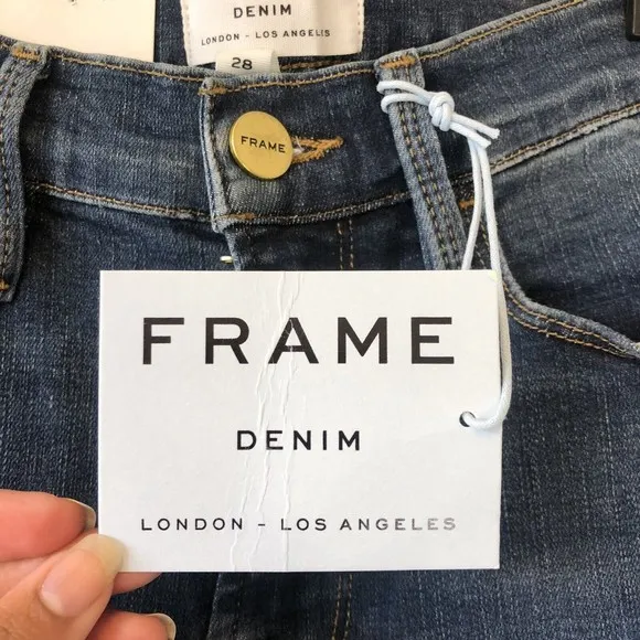 FRAME Jeans Le Skinny De Jeanne Distressed Jeans In Jolie Raw Hem Size 28 NWT’s