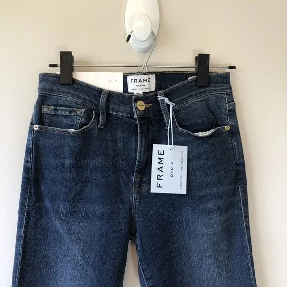 FRAME Jeans Le Skinny De Jeanne Distressed Jeans In Jolie Raw Hem Size 28 NWT’s