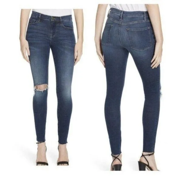 FRAME Jeans Le Skinny De Jeanne Distressed Jeans In Jolie Raw Hem Size 28 NWT’s