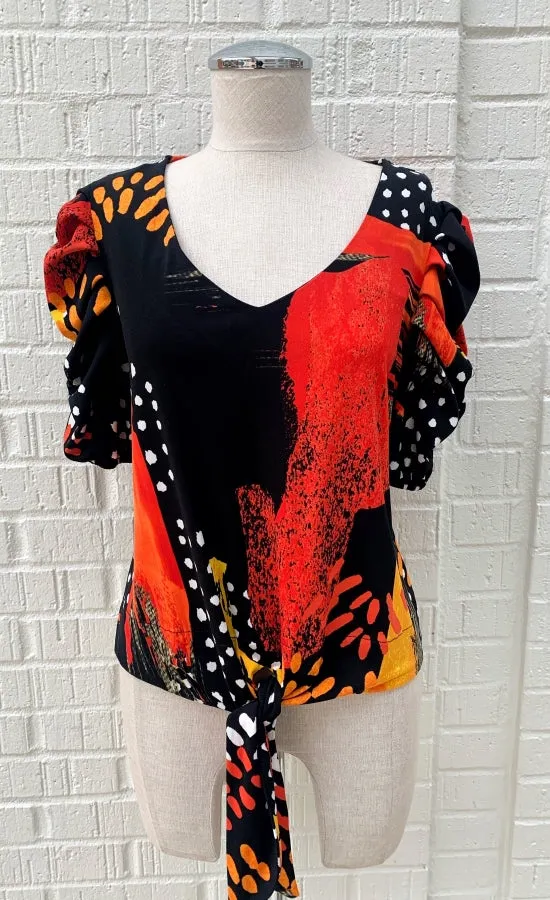 Frank Lyman Black and Orange Tie Top