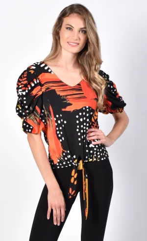 Frank Lyman Black and Orange Tie Top