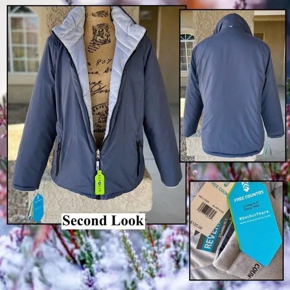 Free Country Reversible Quilt Buter Smooth Puffer Jacket Gray Black Sz XXL BNWT