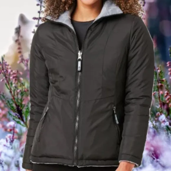 Free Country Reversible Quilt Buter Smooth Puffer Jacket Gray Black Sz XXL BNWT