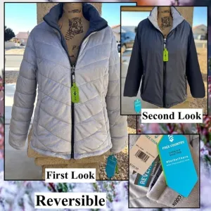 Free Country Reversible Quilt Buter Smooth Puffer Jacket Gray Black Sz XXL BNWT