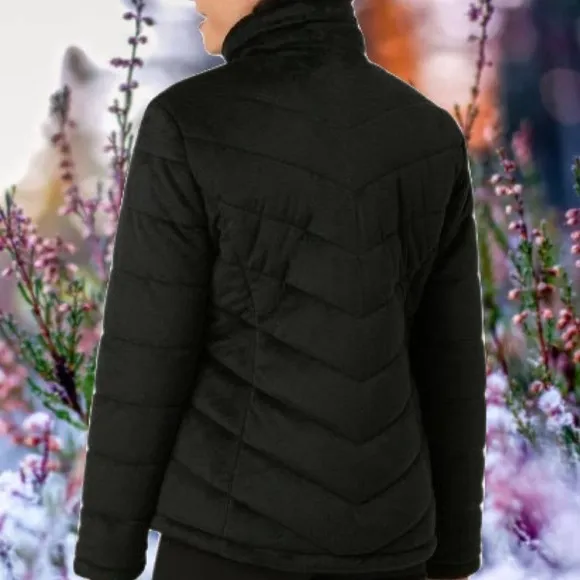Free Country Reversible Quilted Buter Pile Smooth Puffer Jacket Black Sz L BNWT
