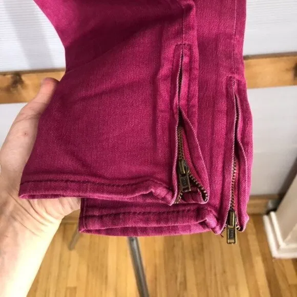 Free PEOPLE Raspberry (Pink / Purple) Ankle Zip Skinny Jeans Sz 26