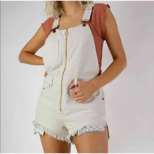 Free People Sunkissed Bib Shortalls Short Overalls Size 0 Off White NWT $108 B52