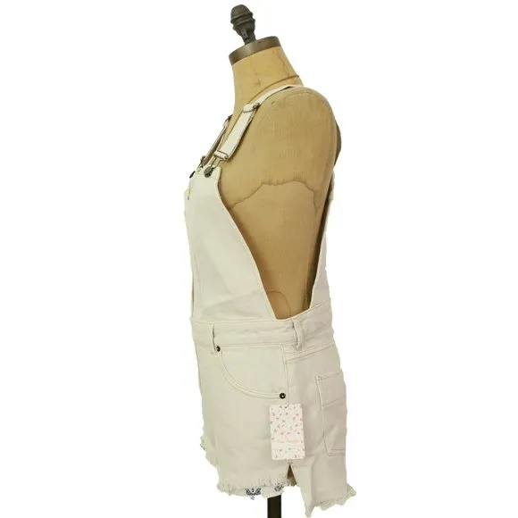 Free People Sunkissed Bib Shortalls Short Overalls Size 0 Off White NWT $108 B52