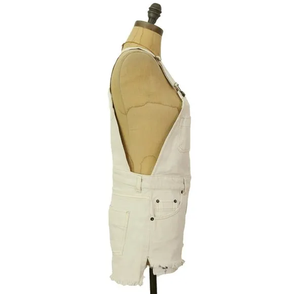 Free People Sunkissed Bib Shortalls Short Overalls Size 0 Off White NWT $108 B52