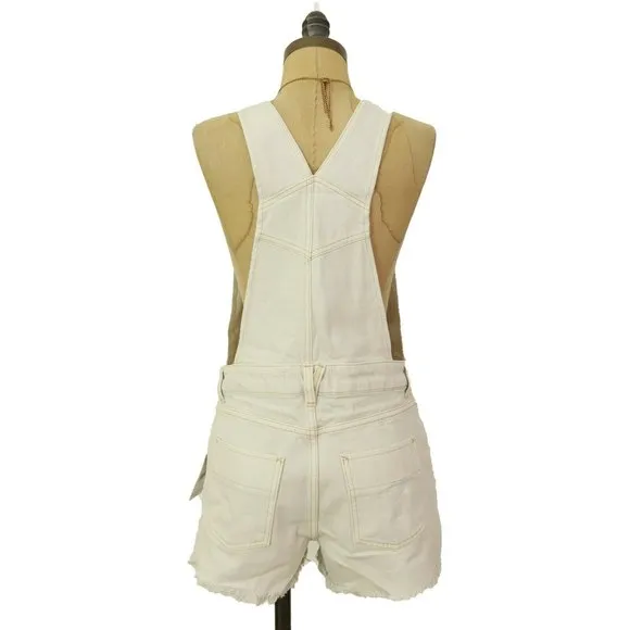 Free People Sunkissed Bib Shortalls Short Overalls Size 0 Off White NWT $108 B52