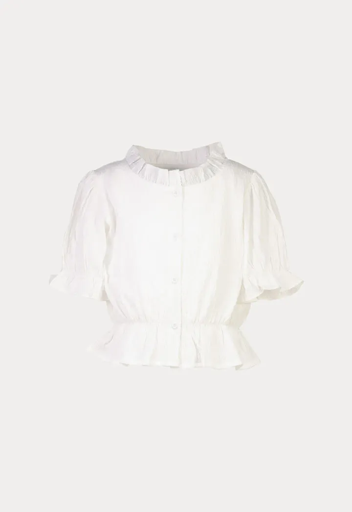 Frill Textured Button Up Crop Top Blouse