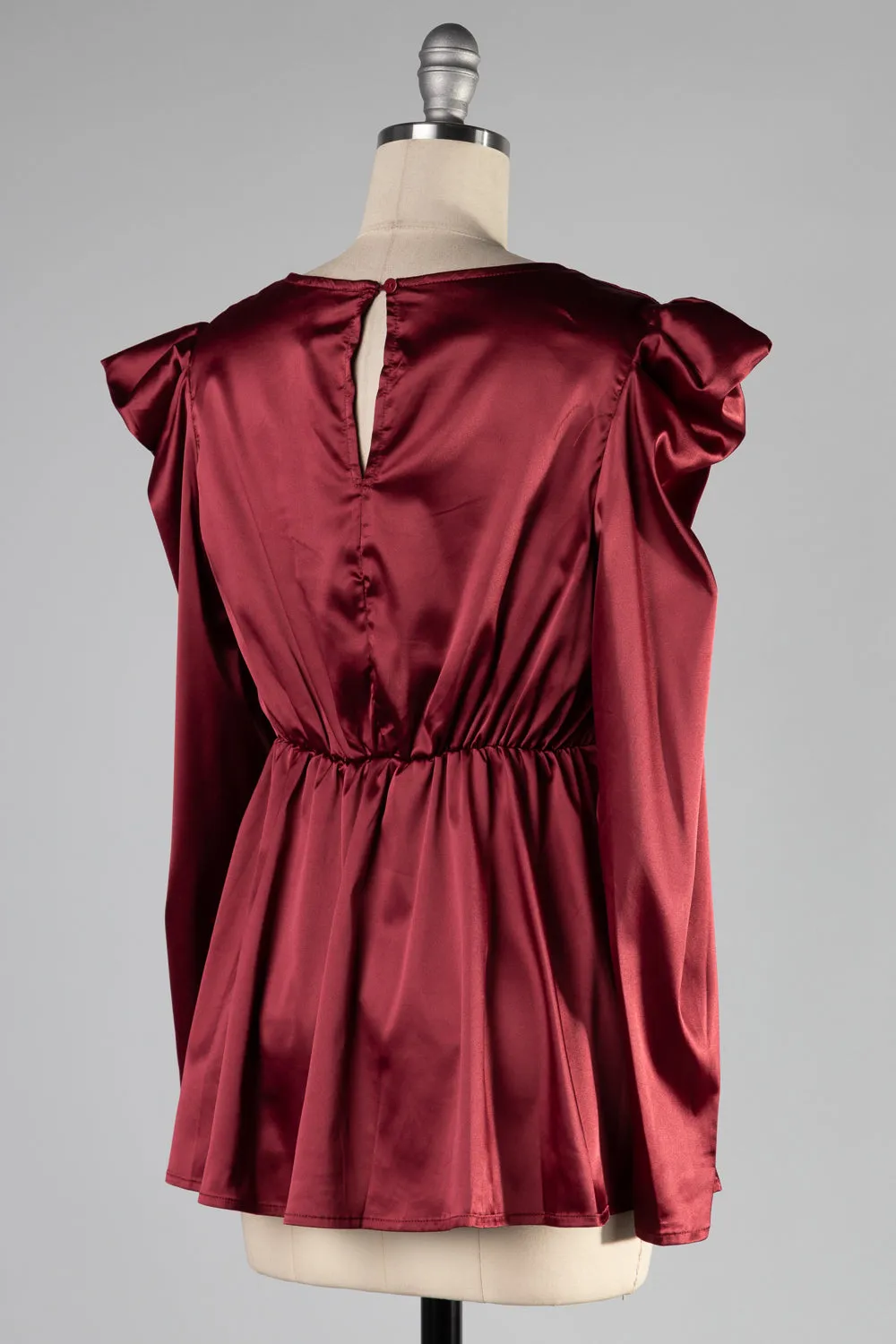 FST2412-STK Long Sleeve Silky Satin Ruched Peplum Top 6PK