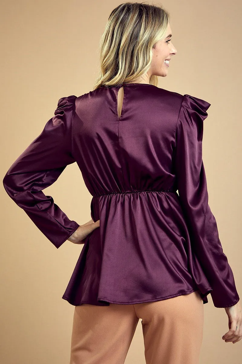 FST2412-STK RUCHED SILKY SATIN EMPIRE PEPLUM BLOUSE 6PK UNIT PRICE: $12.50
