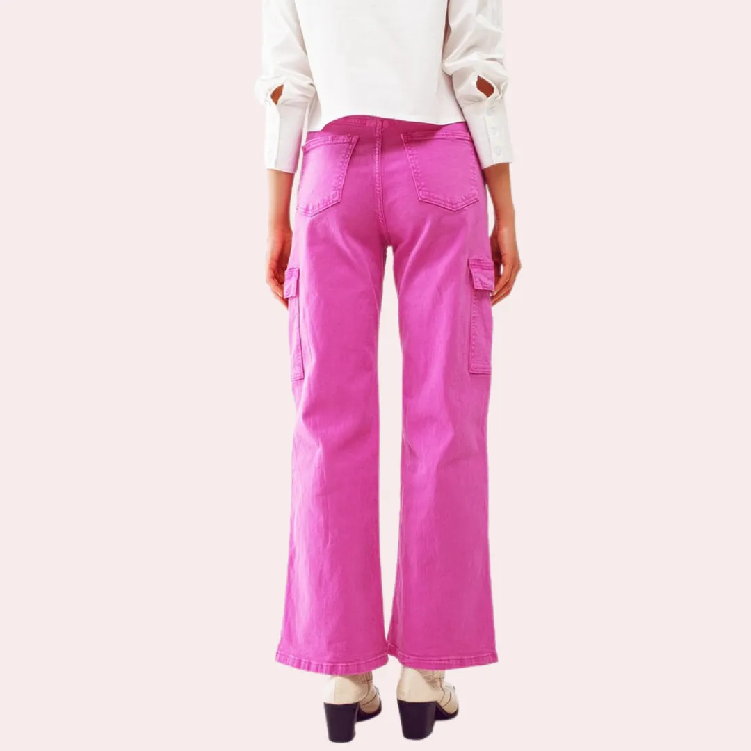 Fuchsia straight leg cargo jeans