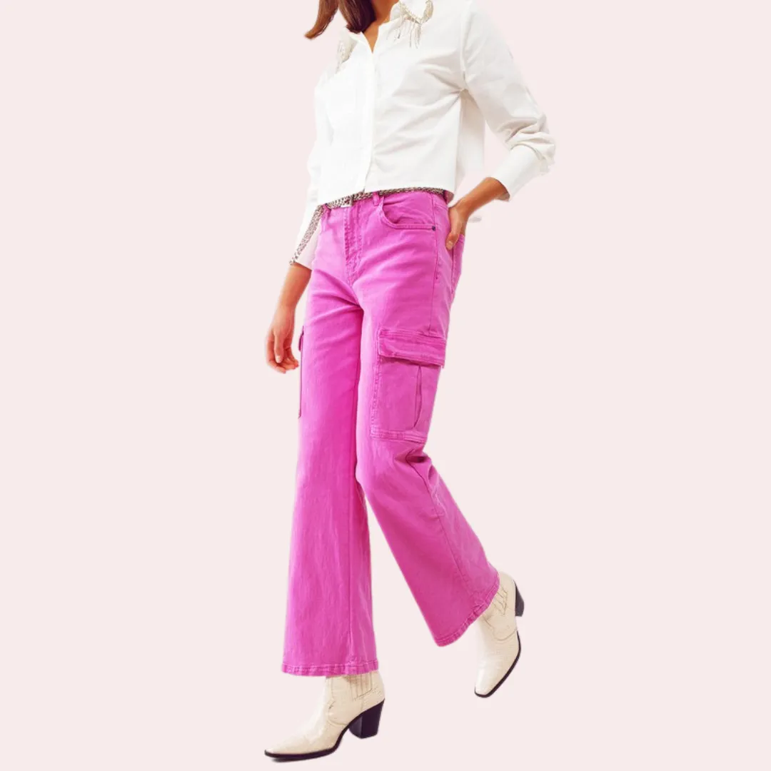 Fuchsia straight leg cargo jeans