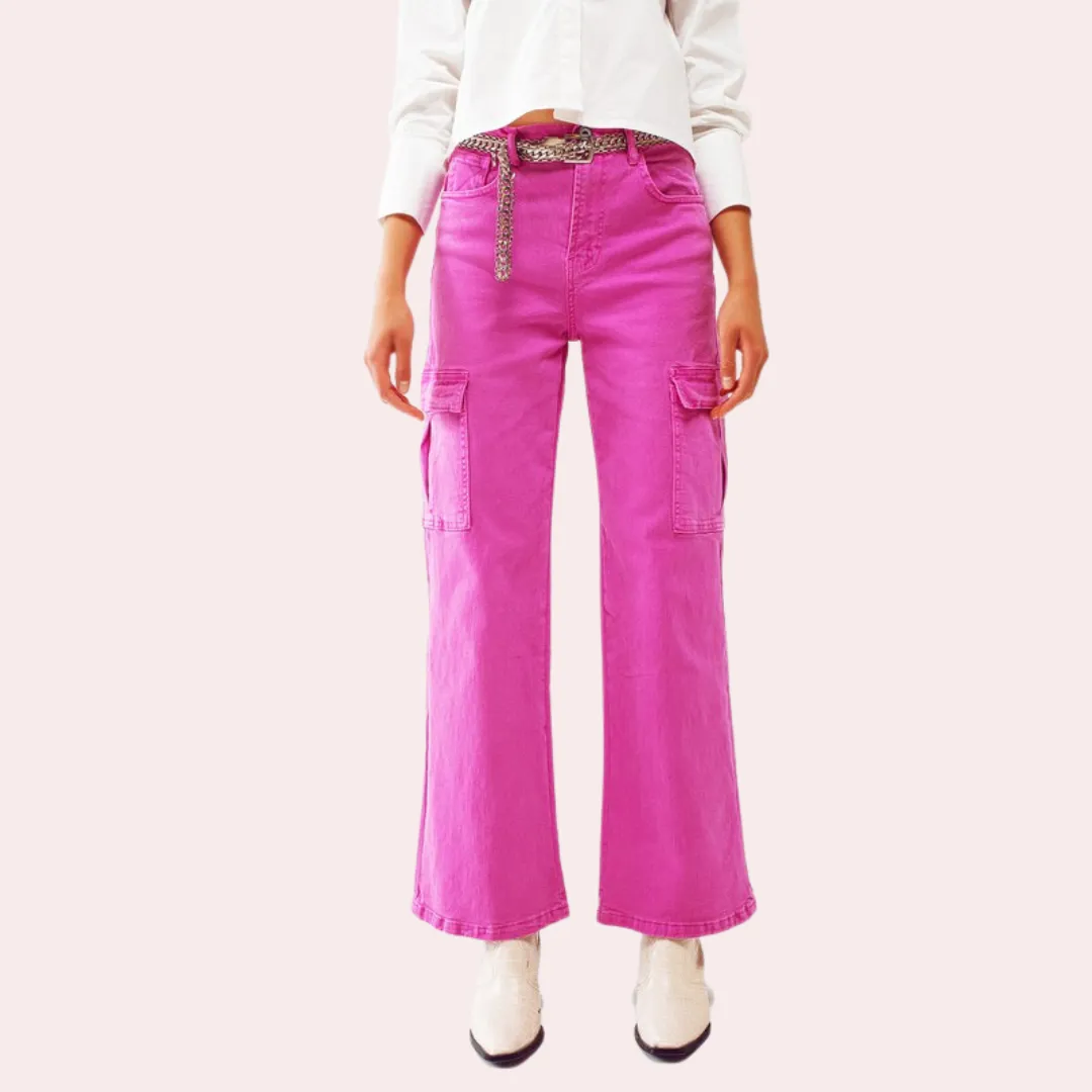 Fuchsia straight leg cargo jeans