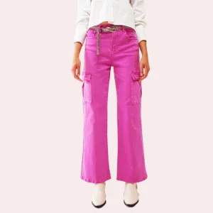Fuchsia straight leg cargo jeans