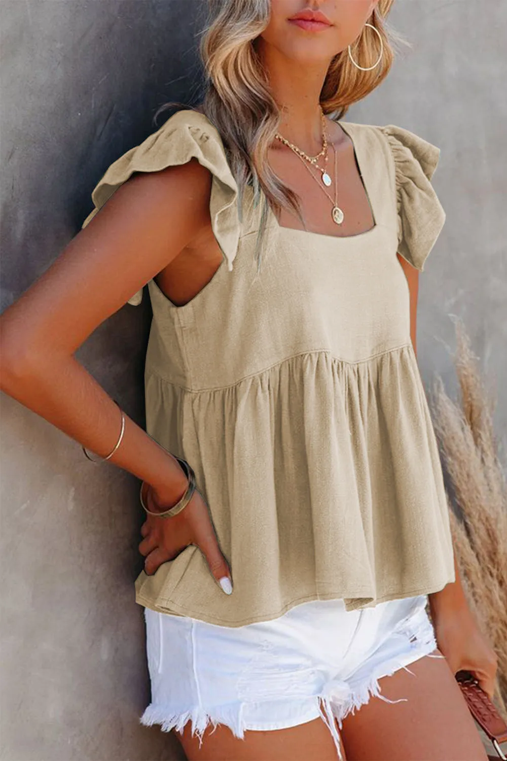 Full Size Ruffled Square Neck Cap Sleeve Blouse (6 Colors)