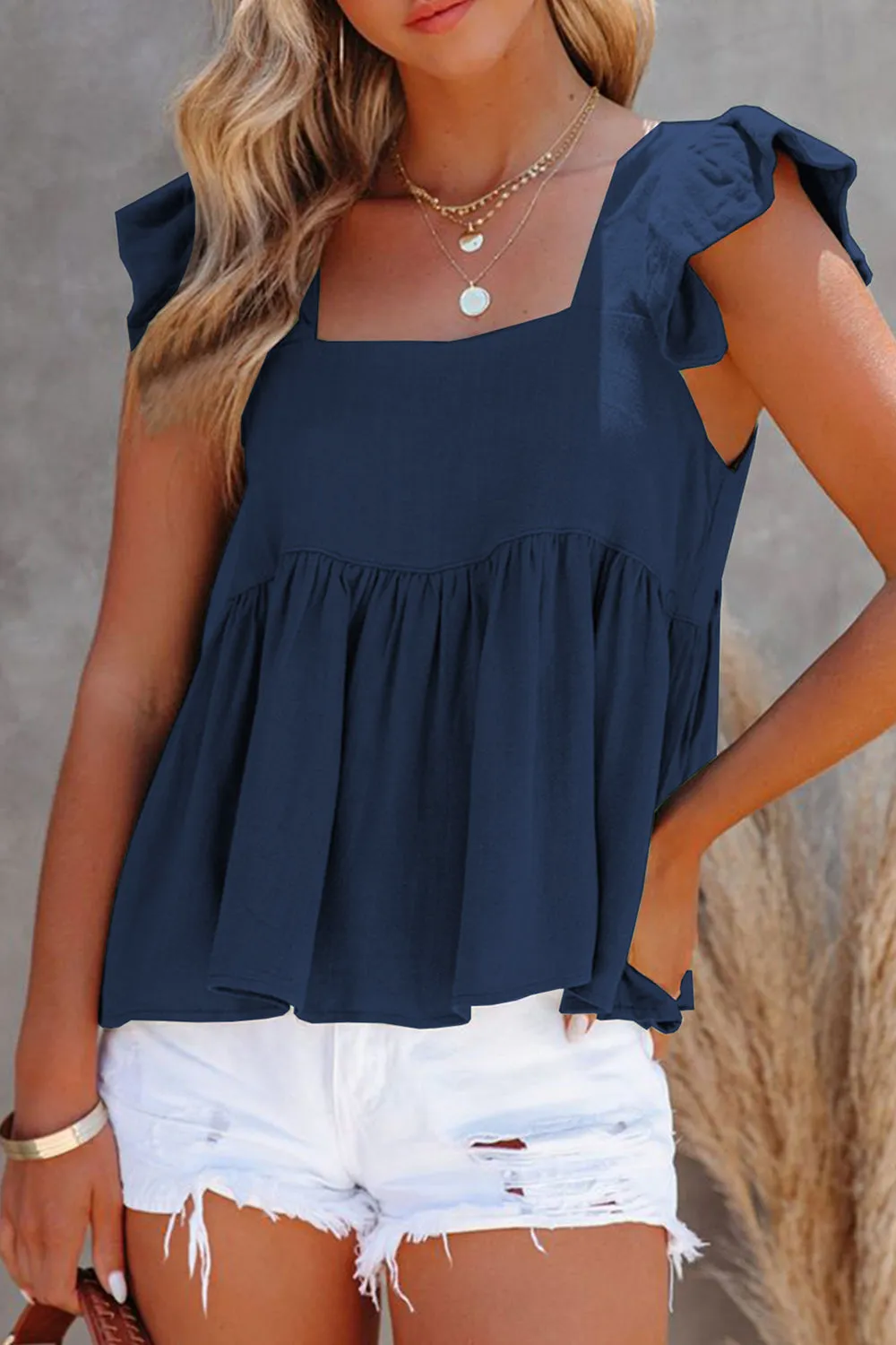 Full Size Ruffled Square Neck Cap Sleeve Blouse (6 Colors)