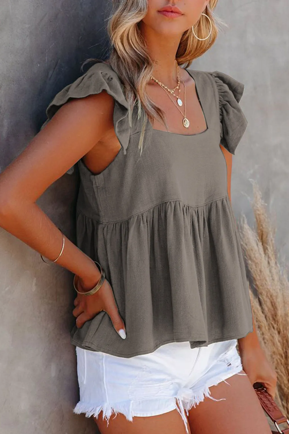 Full Size Ruffled Square Neck Cap Sleeve Blouse (6 Colors)