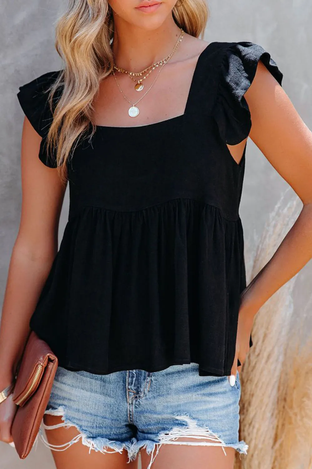 Full Size Ruffled Square Neck Cap Sleeve Blouse (6 Colors)
